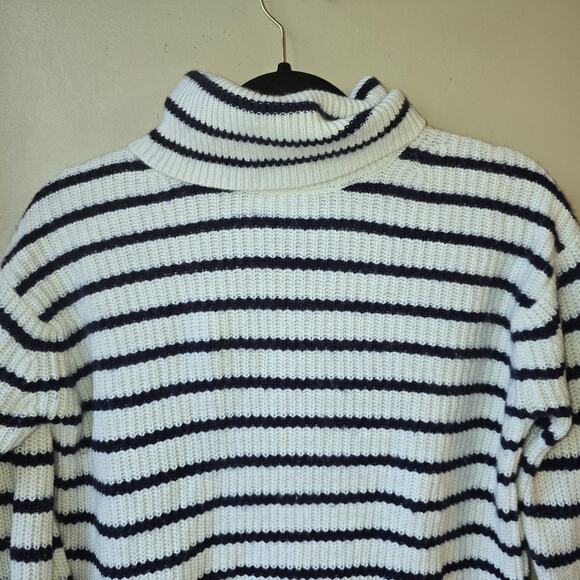 J Crew Wool Blend Turtleneck Sweater Striped Preppy Nautical Classic Size M - Picture 2 of 9